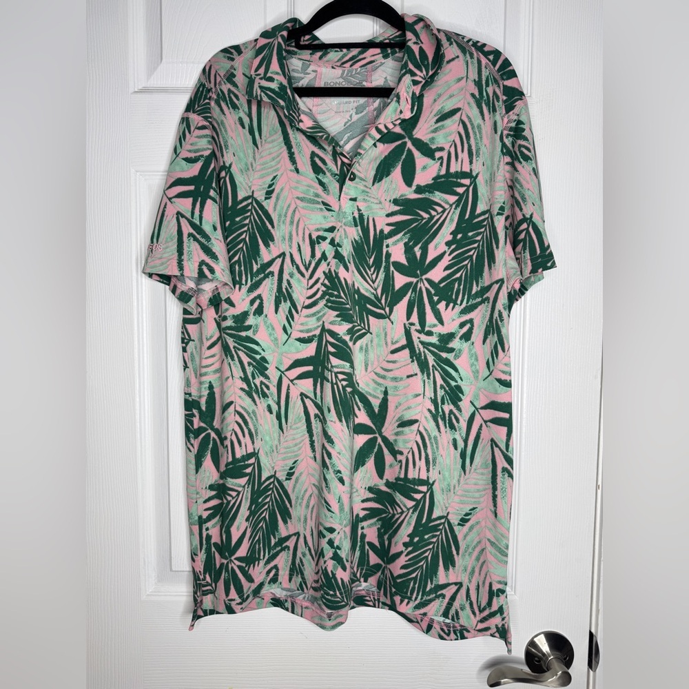 BONOBOS GOLF Men’s Standard Fit Palm Leaf Golf Polo Size L Pier 59‎ Chelsea Pier